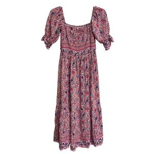 Pink Floral Smocked Dress Short Puff Sleeves Medium Vacation Spring Break Cruise